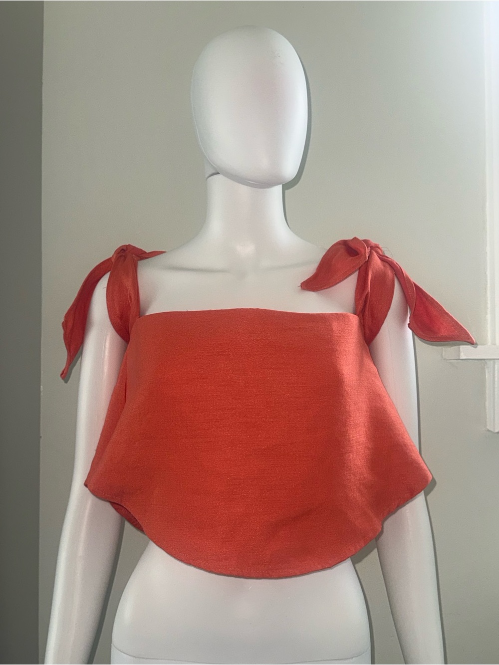 Tie-Shoulder Coral Crop Top with Flared Hem